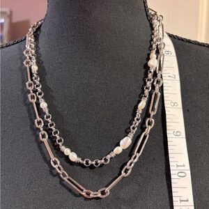 KS double multi strand silver necklace